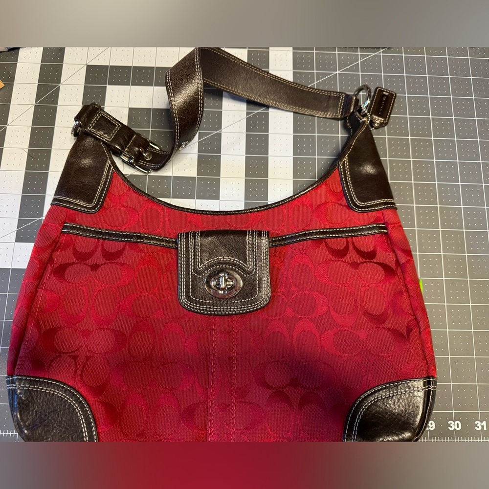 Gorgeous Coach Factory Red Canvas and leather satchel!